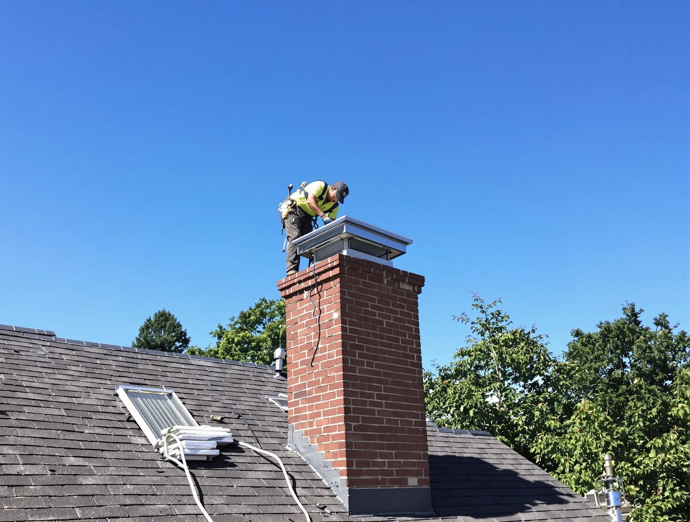 Bethel Acres Chimney Sweep technician measuring a chimney cap in Bethel Acres, OK