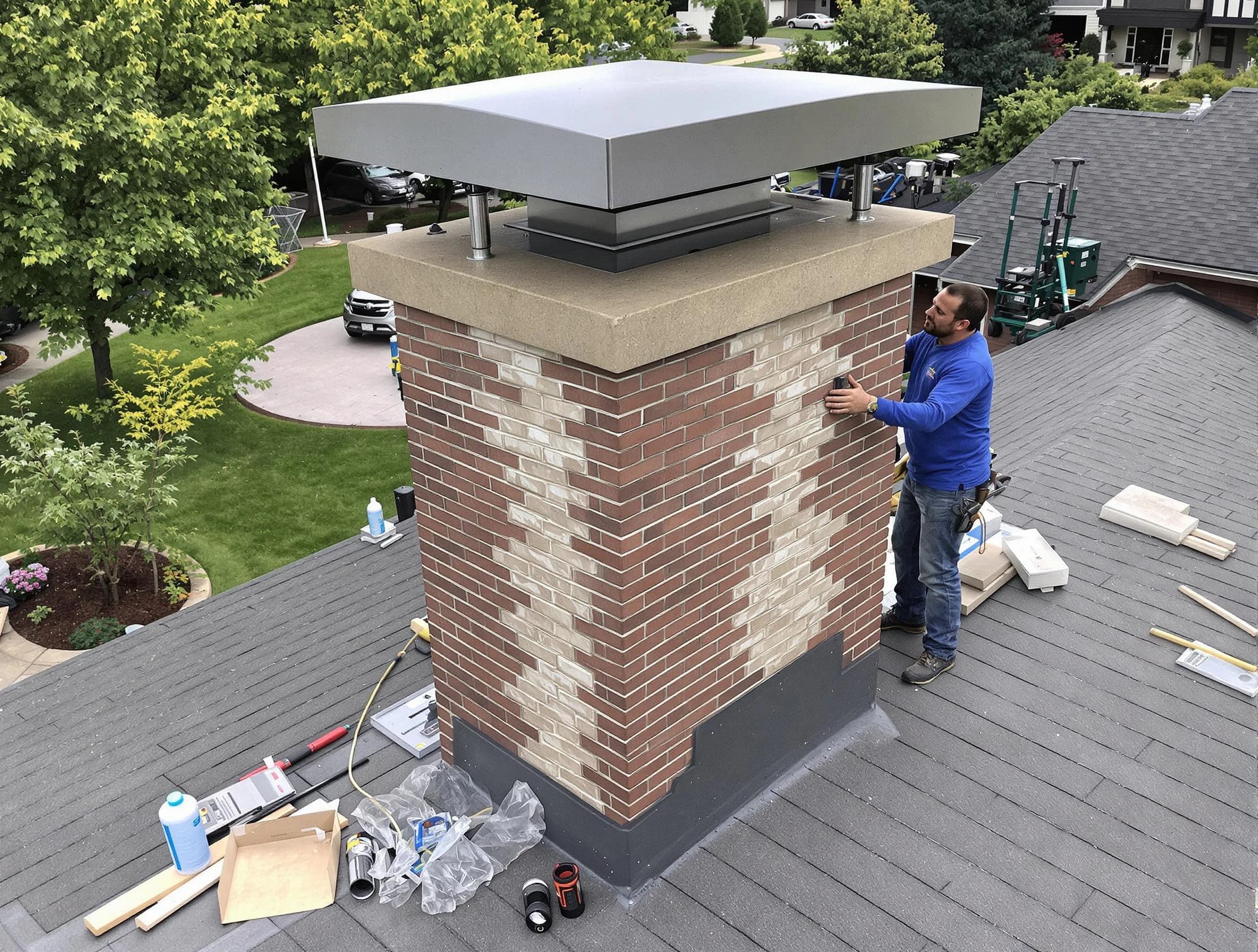 Bethel Acres Chimney Sweep team working on a custom chimney remodel in Bethel Acres, OK